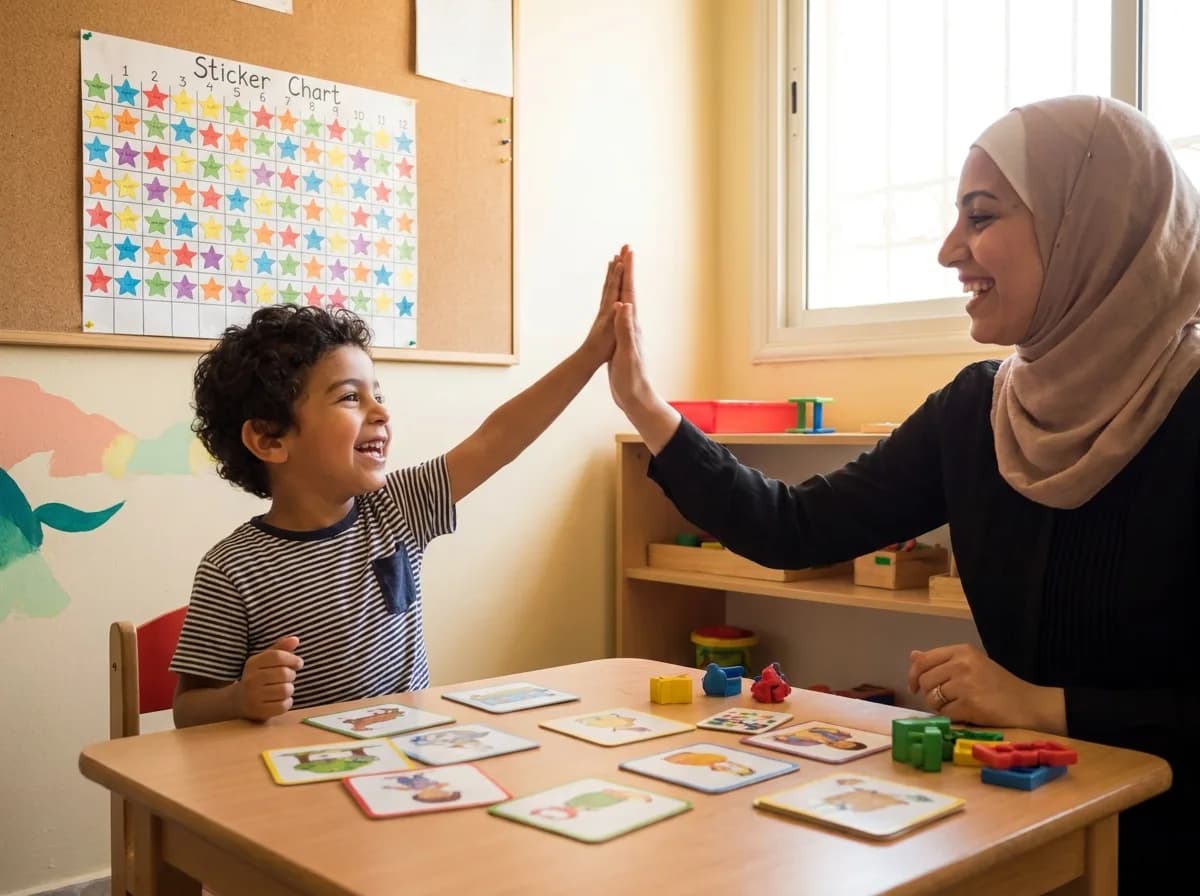 A child engaged in a playful learning activity