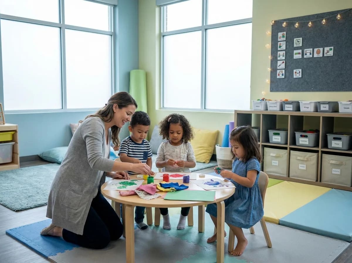 A child practising classroom-style group activities