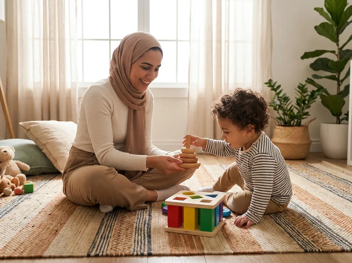 A young child learning through play with a therapist