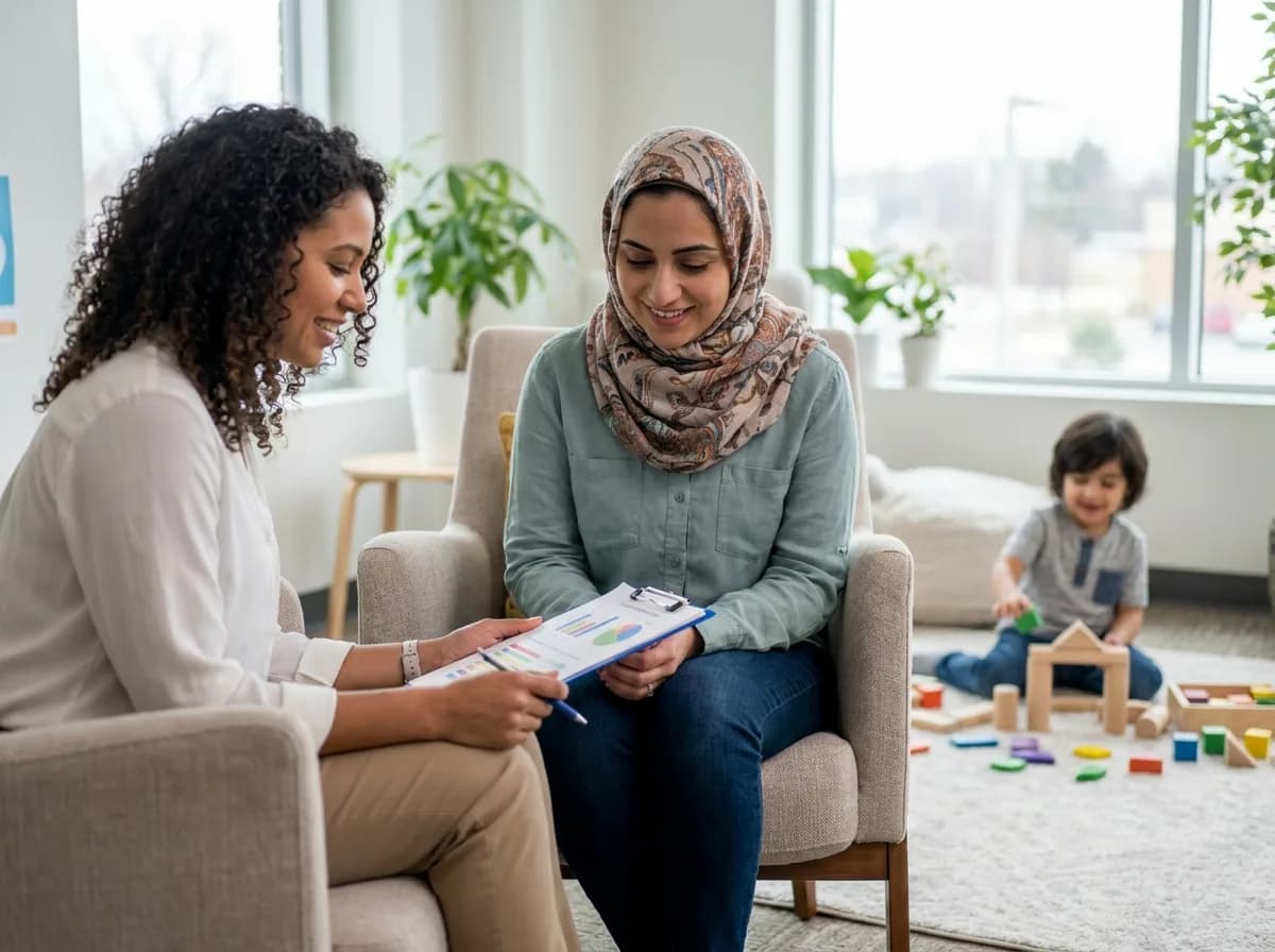 A parent and child connecting at home